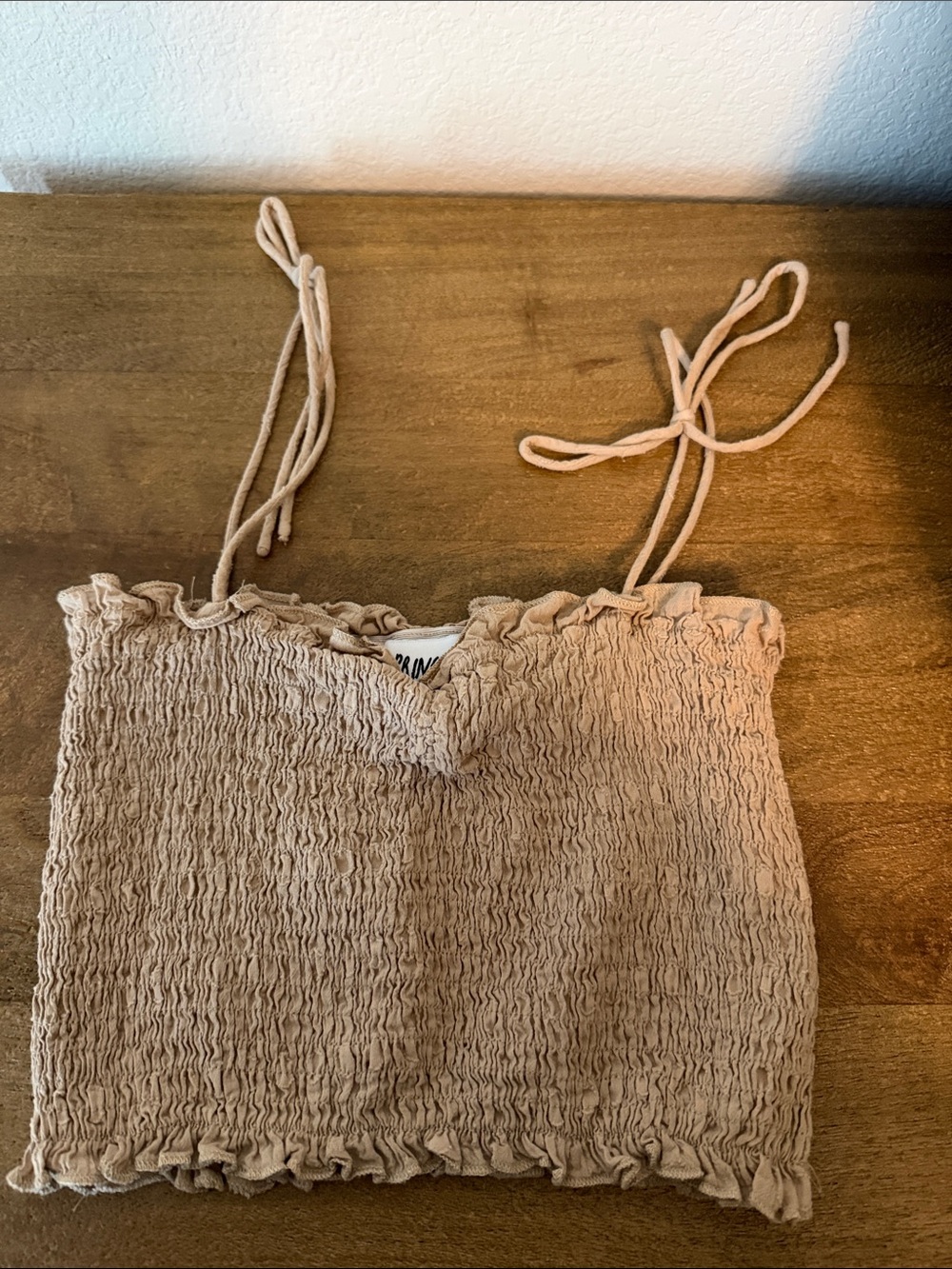 Princess Polly Tan Smocked Cropped Tube Top with Tie Straps